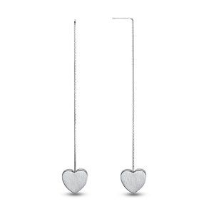 925 Sterling silver 90mm threader heart earrings, thread through dangle studs